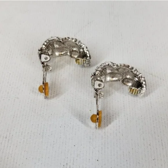 Vintage Vendome Women's Clip On Earrings Silver Tone Braid - Picture 9 of 15